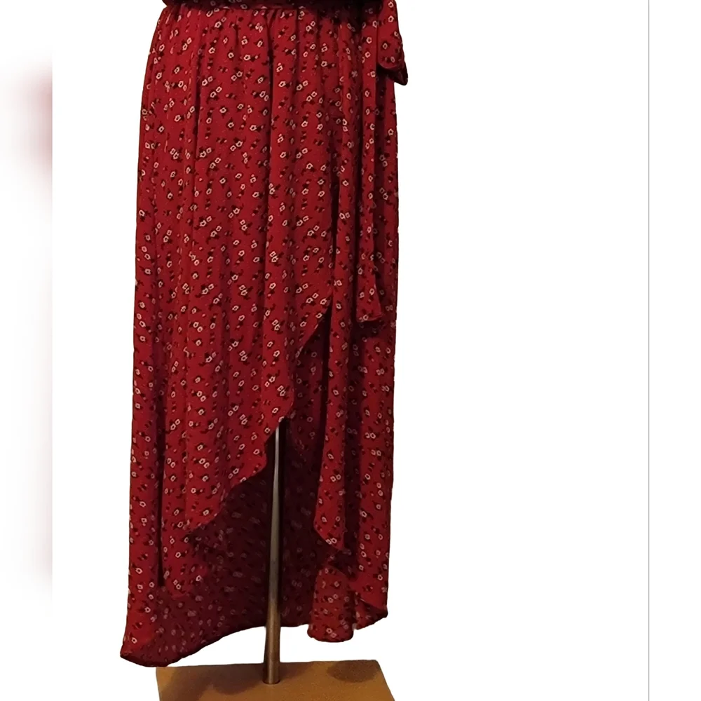 City Chic Floral Wrap Ruffle  High Low Belted Dress